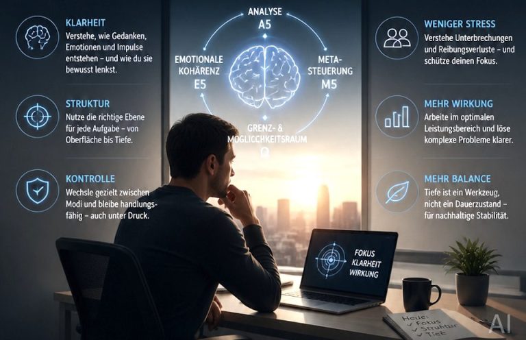 Arbeitsleben Mann sitzt vor Laptop, schaut auf Stadtansicht und Grafiken zur künstlichen Intelligenz.